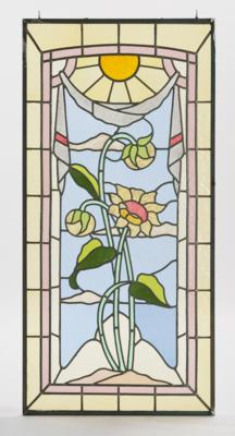 A stained glass window or door with floral motifs under the sun, c. 1900/1920 - Secese a umění 20. století