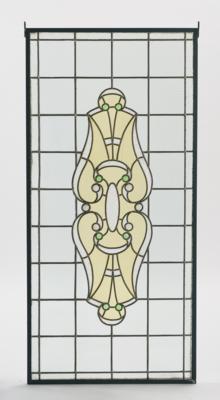 A large rectangular stained glass door or window with central arabesque decor, c. 1900/1920 - Secese a umění 20. století