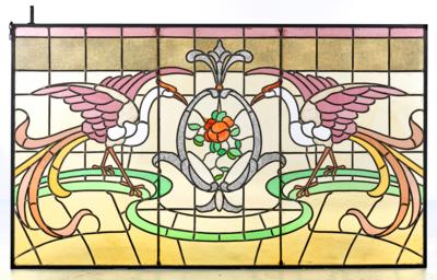 A large, wide stained glass window with arabesque and floral motifs, c. 1900/1920 - Jugendstil e arte applicata del XX secolo