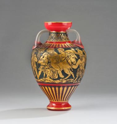 A handled vase with bacchanalian scene, Johann Lötz widow, Klostermühle, 1928 - Jugendstil e arte applicata del XX secolo