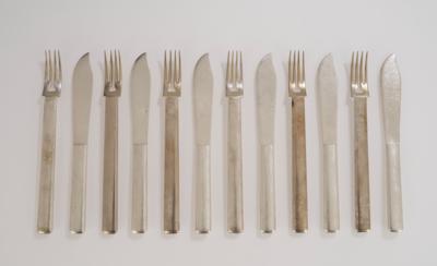 Josef Hoffmann, a 12-piece fish cutlery set made of silver-plated nickel silver (work no.: M 856 and M 857), designed in 1906, executed by Wenzel Bachmann & Co., Vienna, on behalf of the Wiener Werkstätte - Jugendstil and 20th Century Arts and Crafts