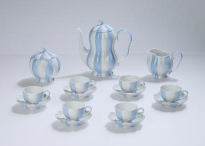 Josef Hoffmann, a mocha service in melon shape, for six persons (15 parts), designed in 1929, executed by Vienna Porcelain Factory, Augarten, after World War II - Jugendstil e arte applicata del XX secolo