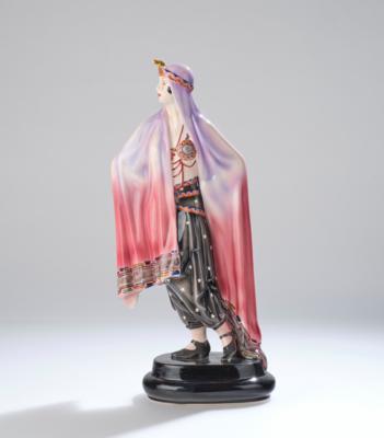 Josef Lorenzl, a figurine “Aida” (standing odalisque on an oval base), model number 5281, designed in around 1923/24, executed by Wiener Manufaktur Friedrich Goldscheider, by c. 1941 - Secese a umění 20. století