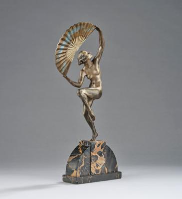 Marcel-André Bouraine (1886-1948), a female dancer with a large fan, France, c. 1930 - Jugendstil and 20th Century Arts and Crafts