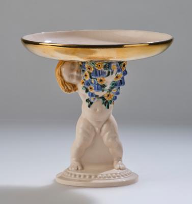Michael Powolny, a centrepiece with coloured flowers, no. 75a, and a putto, model number K 0437, model c. 1907, executed by Wiener Keramik, by 1912 - Jugendstil e arte applicata del XX secolo