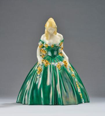 Michael Powolny, a crinoline lady ("Krinolinen-Dame No. 108"), designed in around 1907, executed by Gmundner Keramik, c. 1923-32 - Jugendstil and 20th Century Arts and Crafts