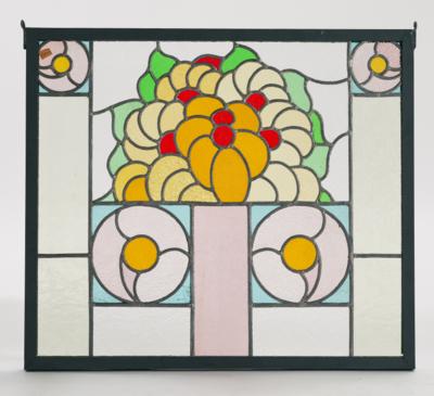 A rectangular stained glass window with geometrical motifs and floral elements, c. 1900/1920 - Jugendstil e arte applicata del XX secolo