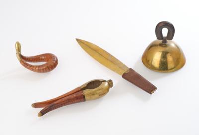 A table bell, pipe holder, nutcracker and letter opener, Werkstätte Carl Auböck, Vienna, c. 1960 - Jugendstil and 20th Century Arts and Crafts