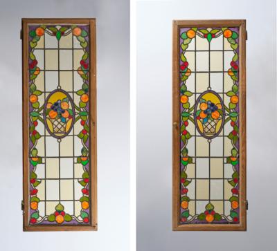 A two-part door with stained glass windows with baskets of flowers and all-round floral motifs, c. 1930 - Jugendstil e arte applicata del XX secolo
