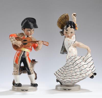 Figures: "Carmencita", model number 437 and "Torero", model number 438, C. I. A. Manna, Turin, c. 1950/60 - Secese a umění 20. století