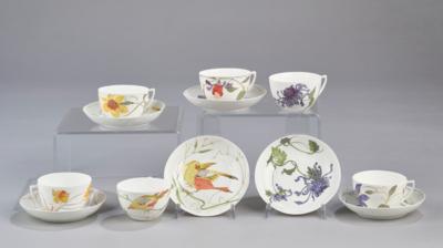 Six cups and six saucers made of eggshell porcelain, decoration mostly by Samuel Schellink, Rozenburg porcelain factory, c. 1907 - Jugendstil e arte applicata del XX secolo
