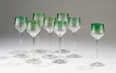 Gisela von Falke, eight drinking glasses, designed in around 1900, E. Bakalowits Söhne, Vienna - Jugendstil and 20th Century Arts and Crafts