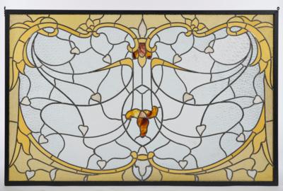 A large, wide stained glass window with arabesque and floral motifs, c. 1900/1920 - Jugendstil e arte applicata del XX secolo
