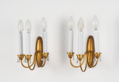 Hans Ofner, a pair of small three-light wall lamps, from the dining room of Villa Godderidge, St. Pölten, Viehofen, Austinstraße no. 89, c. 1911 - Jugendstil and 20th Century Arts and Crafts