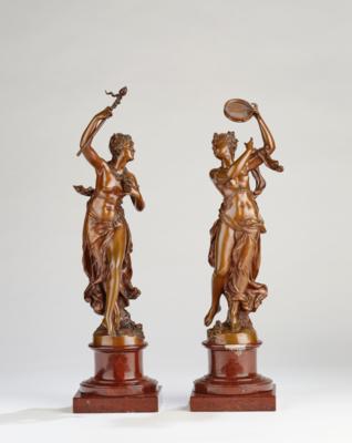 Karl Sterrer (Vienna, 1885-1972), two bronze figures: a female dancer with tambourine and a female figure with rose and sceptre, Vienna, c. 1920 - Jugendstil and 20th Century Arts and Crafts