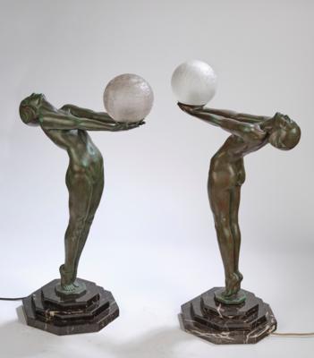 Max Le Verrier (Neuilly-sur-Seine 1891-1973 Paris), a large pair of Art Déco lamps with female figures, Paris, c. 1930 - Jugendstil e arte applicata del XX secolo