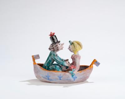 Walter Bosse, a couple in a boat, from the series "Fidele Figuren", Kufstein workshop, 1926-37 and Vienna, 1938-53 - Jugendstil and 20th Century Arts and Crafts