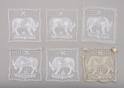 Anny Schröder-Ehrenfest, six bobbin lace inserts with a bull, 1919 - Jugendstil and 20th Century Arts and Crafts