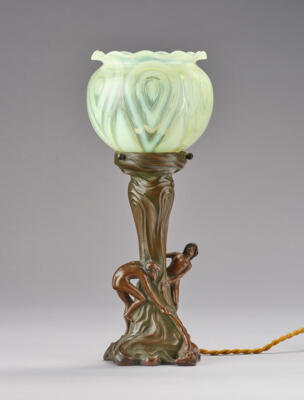 A bronze lamp with seascape and three bathers, c. 1900/20 - Secese a umění 20. století