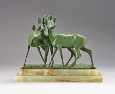 Bruno Zach (Zhytomyr, 1891-1945), a bronze group with a stag and two roe deer, Argentor, Vienna, c. 1925 - Secese a umění 20. století