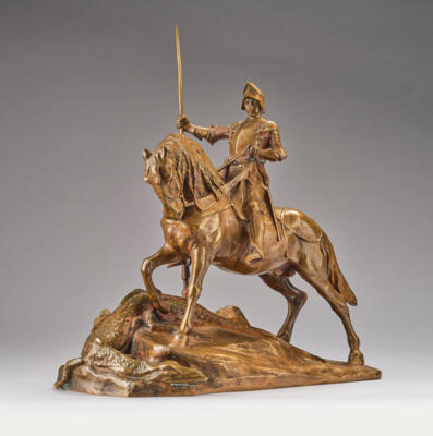H. Miller, a bronze object: St Georg and the dragon, c. 1900/20 - Jugendstil e arte applicata del XX secolo