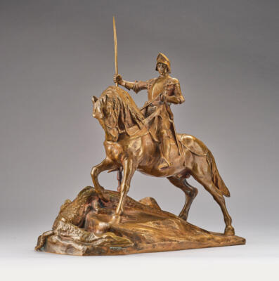 H. Miller, a bronze object: St Georg and the dragon, c. 1900/20 - Jugendstil and 20th Century Arts and Crafts