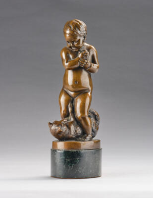 Matthias Bechtold (Germany, 1886-1940), a bronze object: boy with ball and playing cat, c. 1920 - Secese a umění 20. století