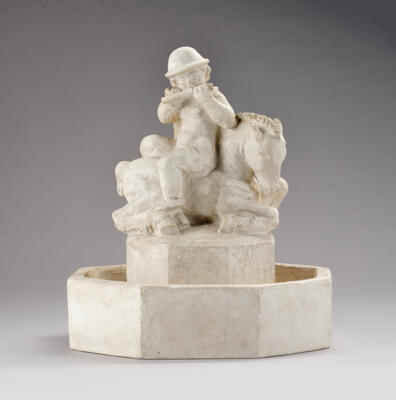 Michael Powolny, a plaster model of a fountain (finial) with a putto playing a flute and a horse - Jugendstil e arte applicata del XX secolo