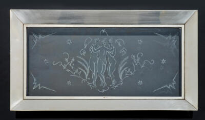 A silver tray with glass liner, with a depiction of the three graces, attributed to Dagobert Peche, Alexander Sturm, Vienna, as of May 1922 - Secese a umění 20. století