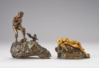 T. Curts (Austria, 1895-1929), two-piece bronze object: "A Treasure-Seeker", Austria, c. 1920 - Secese a umění 20. století