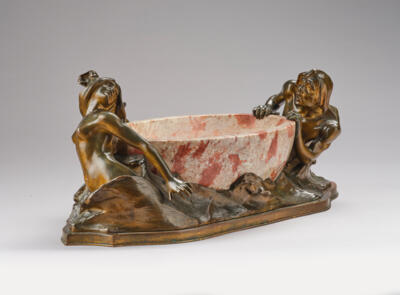 A bronze centrepiece with a sea nymph and a male figure, c. 1900 - Jugendstil e arte applicata del XX secolo