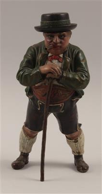 Mann in Tracht mit StockAscher, - Antiques