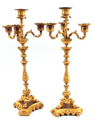 1 Paar dreiflammige Kerzenleuchter, - Antiquitäten