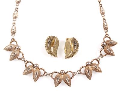 Collier und 1 Paar Ohrclips, - Antiquariato