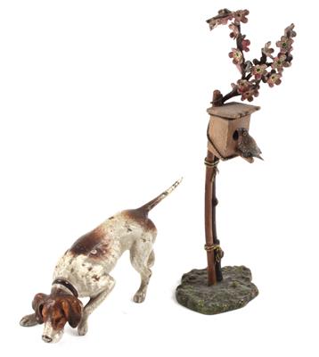 Hund, vogel mit Vogelhäuschen - Antiques