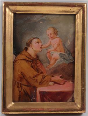 Hinterglasbild, Hl. Antonius mit Jesuskind, - Antiquitäten