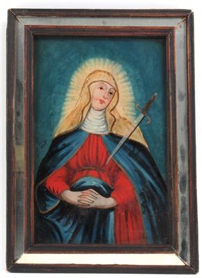 Hinterglasbild, Schmerzhafte Maria, - Antiques