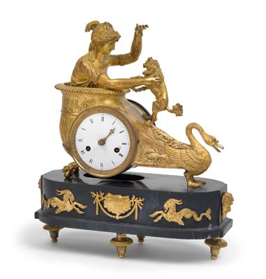 Klassizismus Bronze Kaminuhr "Au char" - Antiquitäten - Schwerpunkt Uhren