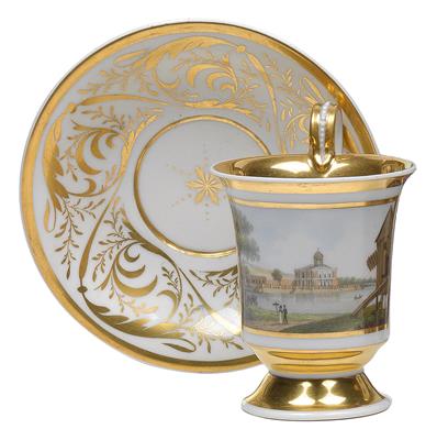 "Der Marmor-Palast in Potsdam" Veduten-Tasse mit Untertasse, - Antiques