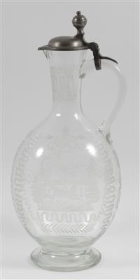 Glaskrug mit Zinndeckel, - Antiques