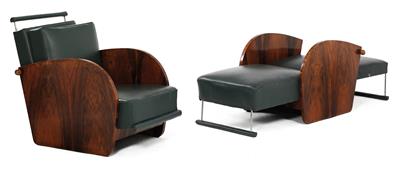 Paar Art Deco-Fauteuils mit Bettfunktion, - Antiquitäten