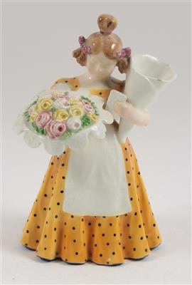 Rosé, Biedermeiermädchen mit Blumenstrauss, Tüte und Brief, - Antiquariato