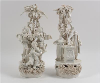 2 Figurengruppen an Weinranken, - Antiques