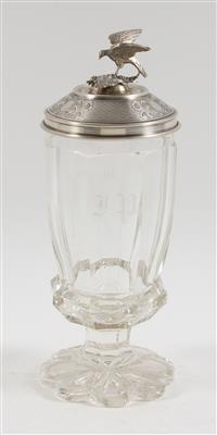 Pokalglas mit Silberdeckel, - Antiques