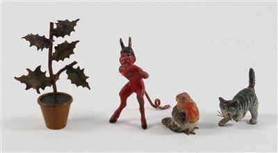 Teufel, Katze, Vogel, Blumenstock, - Antiquariato