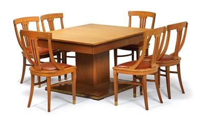 Ausziehbarer Esstisch mit sechs Stühlen, - Antiques