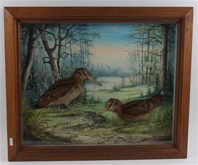 Diorama mit Waldschnepfen - Antiques