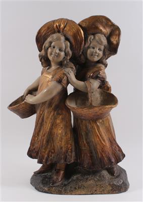 Kinderpaar mit Körben, - Antiques