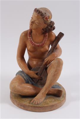 Sitzender weiblicher Halbakt mit Banjo, - Antiquitäten