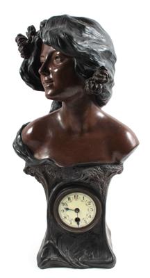 Mädchenbüste mit Uhr, - Antiquitäten